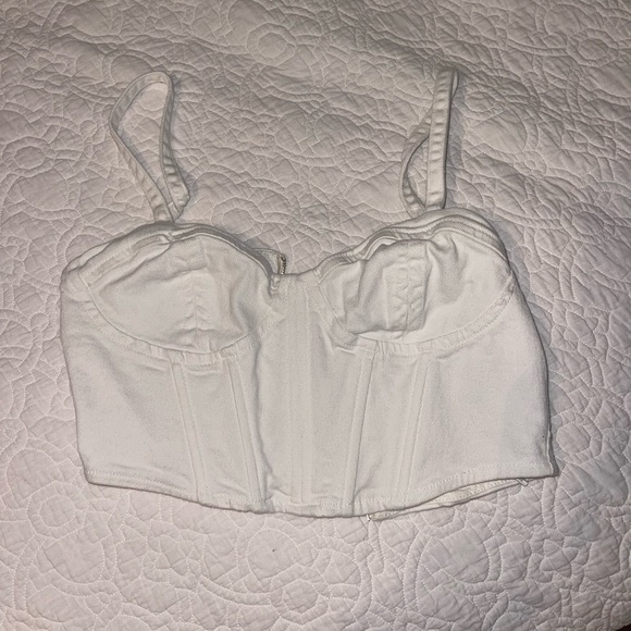 WOMENS ZARA ECRU DENIM CORSET STYLE TOP SIZE SMALL - Picture 2 of 3